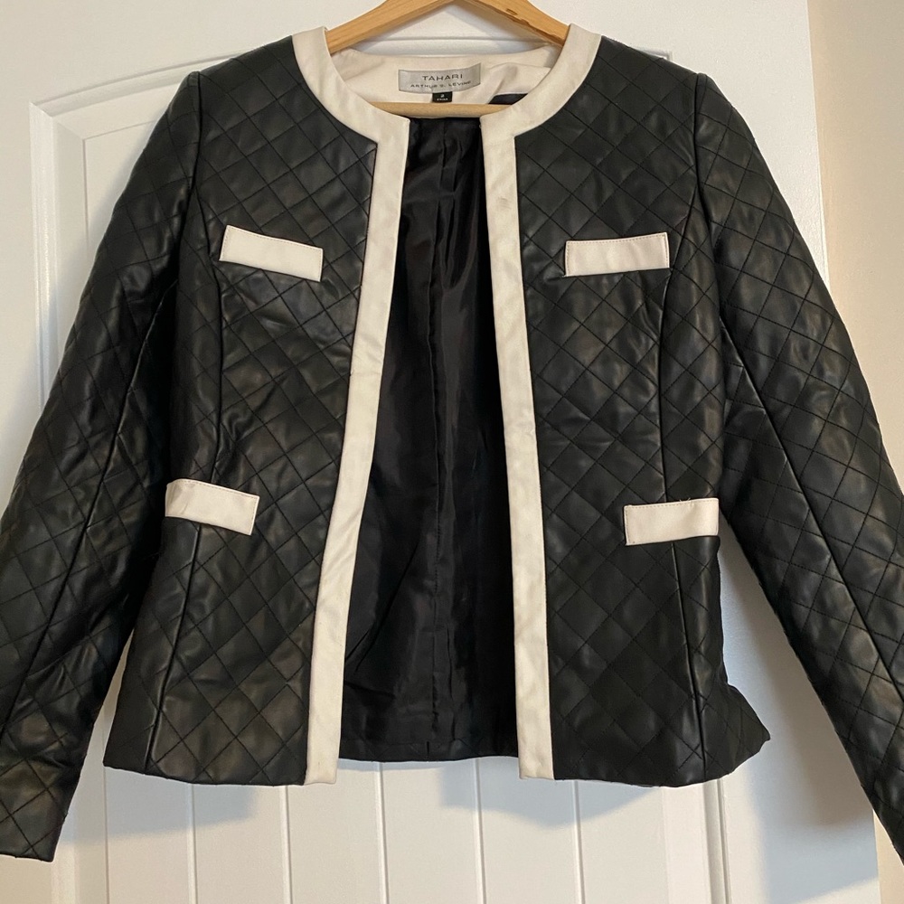 TAHARI black faux leather jacket